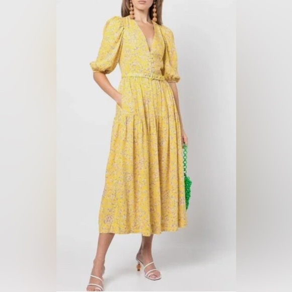 NICHOLAS CELIE DRESS HASTINGS FLORAL PUFF SLEEVE TIERED MIDI DRESS SIZE 2 - Picture 1 of 9